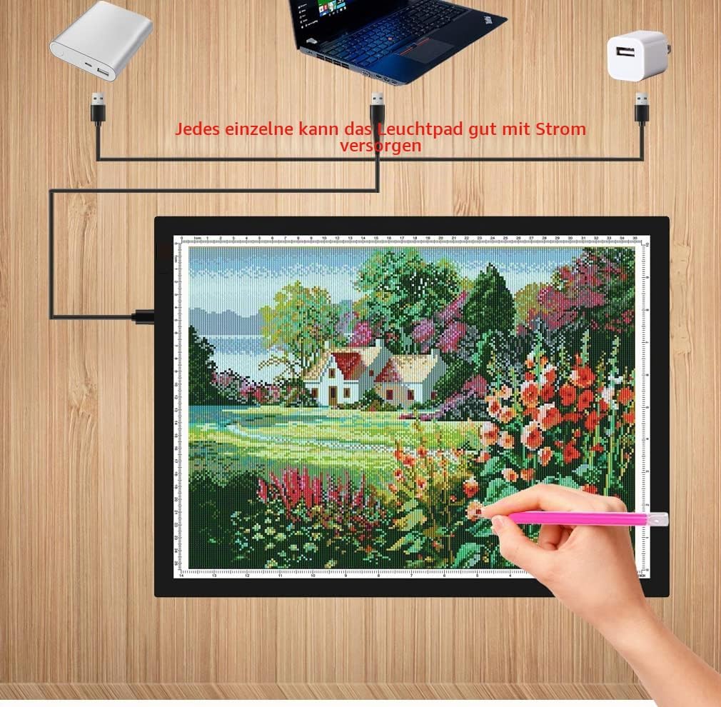 WELZK Leuchttisch A3, 42×32CM Grosse Light Pad. Seitliche Tasten, 9 Stufige Dimmung Lichtplatten für