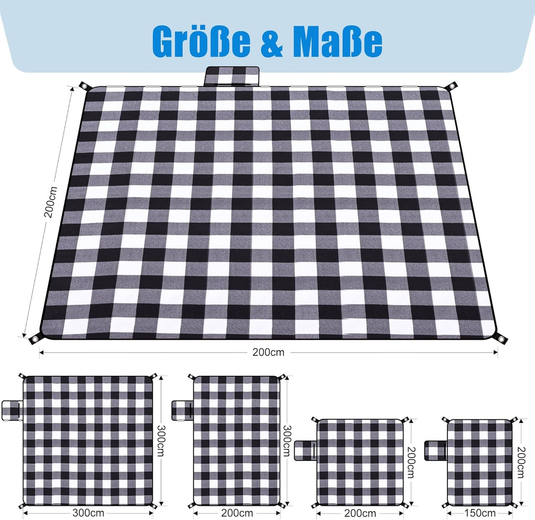 Gucass Picknickdecke Wasserdicht 200x200cm Picknick Decke mit Tragegriff Faltbar Strandmatte Sandfre