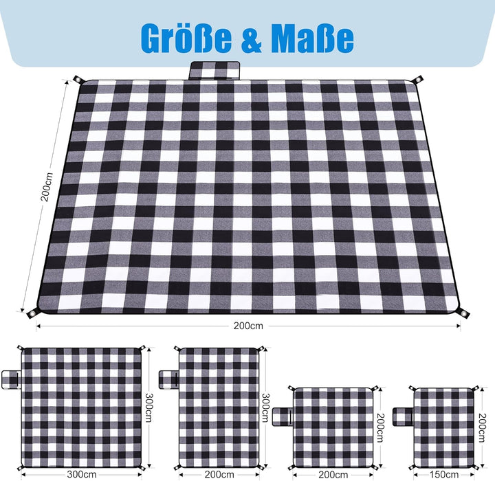 Gucass Picknickdecke Wasserdicht 200x200cm Picknick Decke mit Tragegriff Faltbar Strandmatte Sandfre