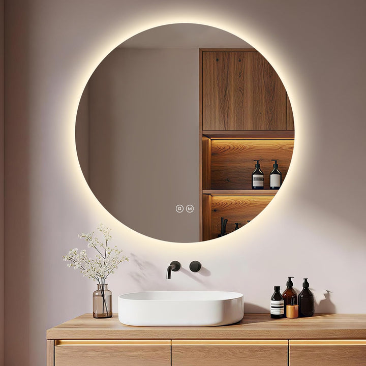 S'AFIELINA Badspiegel mit Beleuchtung Rund 50cm LED Badspiegel mit Touchschalter Badezimmerspiegel R
