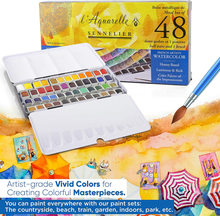 Sennelier l'Aquarelle Watercolour Metal Tin of 48 Half Pans Classic Set