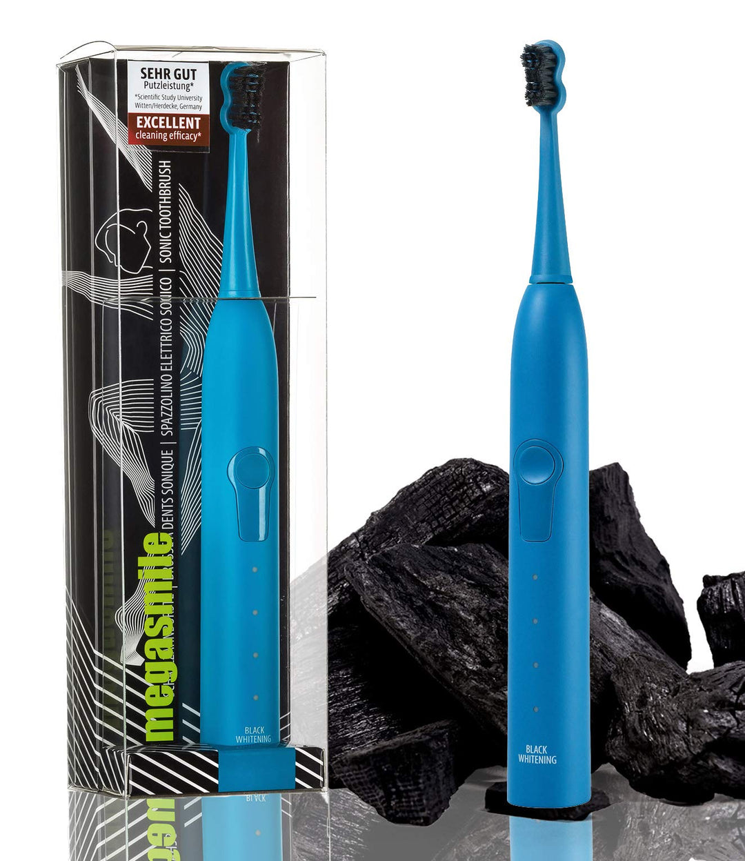 Megasmile Sonic Black Whitening II Schallzahnbürste Blue, Elektrische Zahnbürste, mit Timer, Aktivko