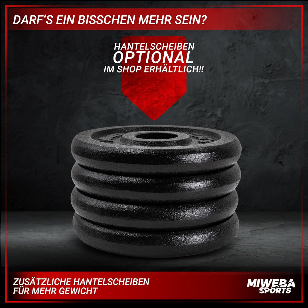 Miweba Sports Hantelset MKH110 | 10 kg | 20kg - 𝐏𝐫𝐨𝐟𝐢 Einzelhantel - Hanteln 2er Set - Stange 30mm -