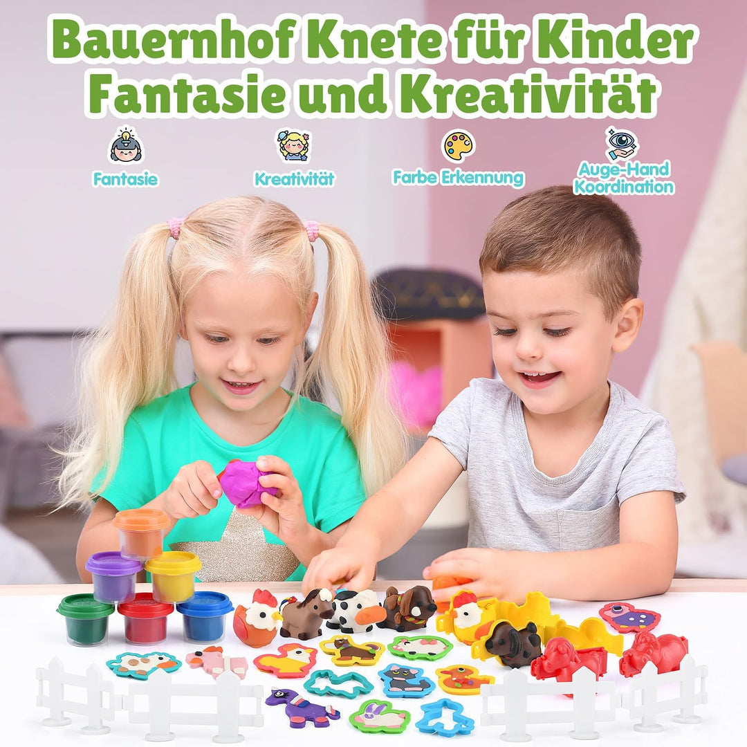 PLAY Nutztiere Knete Set für Kinder - Knete Zubehör Knete ab 3 jahre, Bauernhof Tiere Kinderknete mi