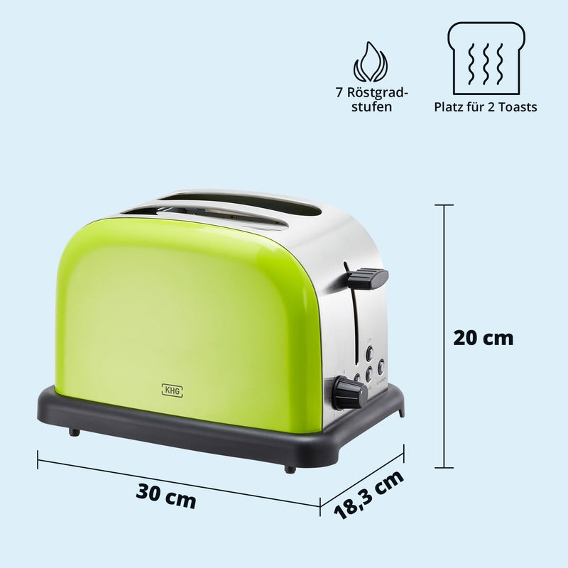 KHG Frühstücksset Wasserkocher & Toaster, Lime-Grün, Kessel-Kocher 1,7 Liter, 360° Sockel, Kalkfilte