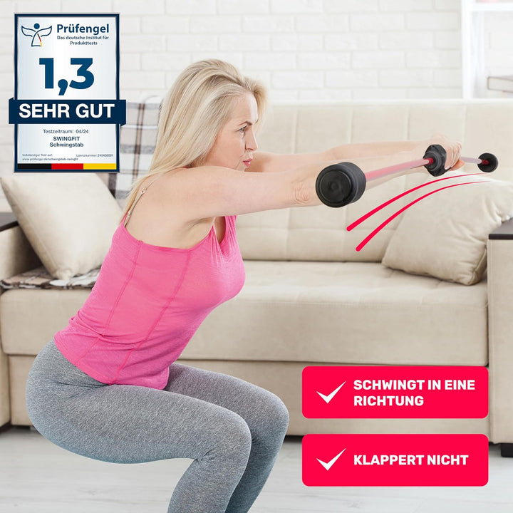 swingfit® Schwingstab inkl. praktischer Tasche & Rücken Trainingsplan - Swingstick für Tiefenmuskula