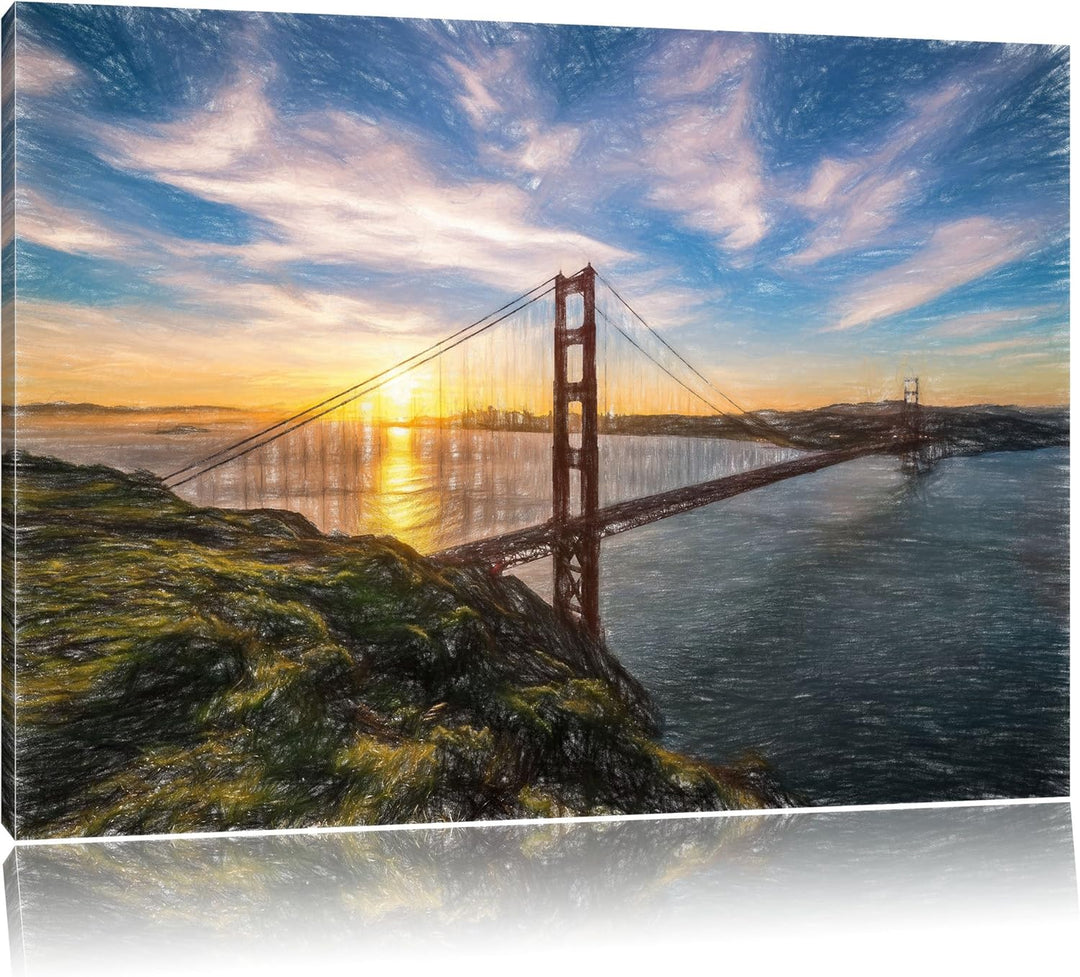 Pixxprint Golden Gate Bridge als Leinwandbild/Grösse: 100x70 cm/Wandbild/Kunstdruck/fertig bespannt,