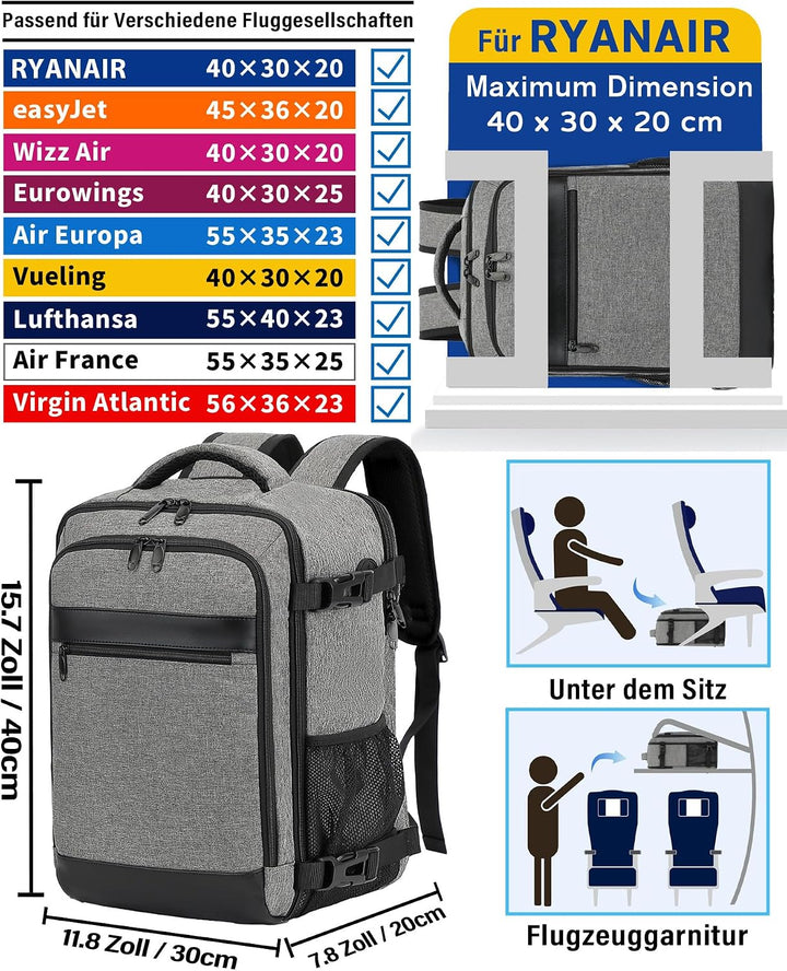 Handgepäck Rucksack 40x30x20 cm Travelite Reiserucksack 24L für Ryanair EasyJet Eurowings Flugreisen