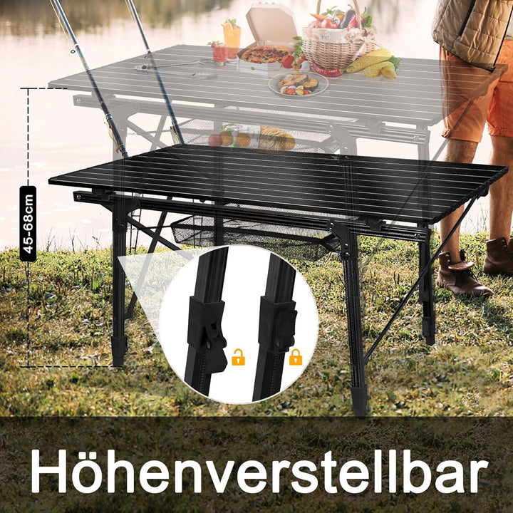 FIVMEN Campingtisch Klappbar 90x51,5 cm Klapptisch Camping Höhenverstellbar Aluminium Camping Tisch