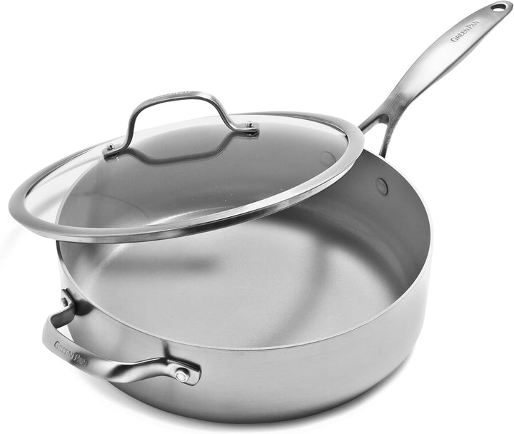 GreenPan Venice Pro Tri-Ply 28cm/4.8l Schmorpfanne mit Hilfsgriff und Deckel, Gesundes Antihaft-Koch