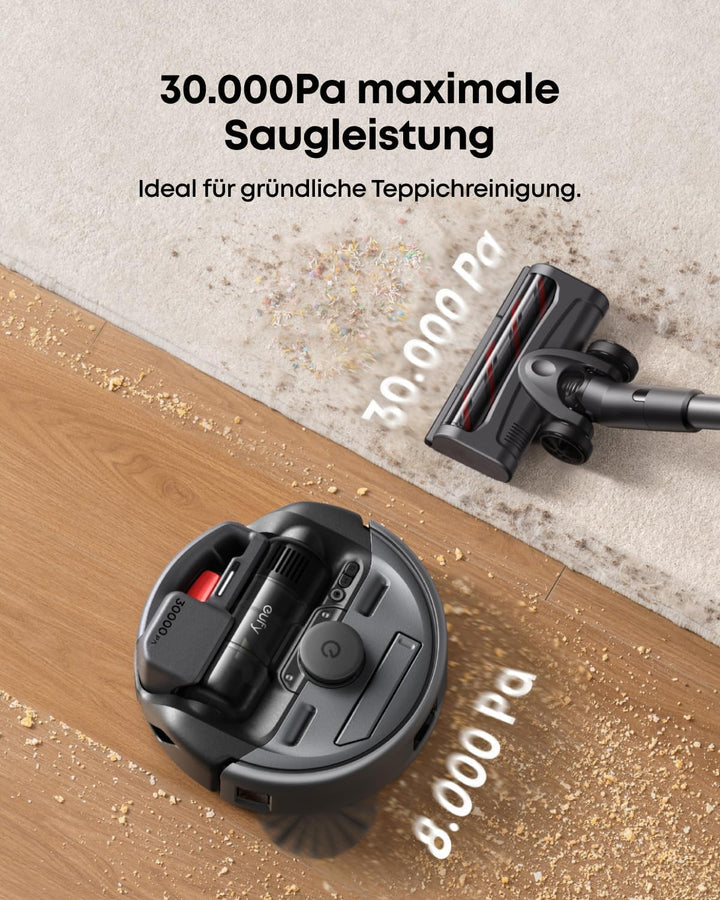 eufy Saugroboter 3-in-1 E20, Kombi-Design Stabstaubsauger, Auto-Entleerung aller Geräte, Max. 30.000