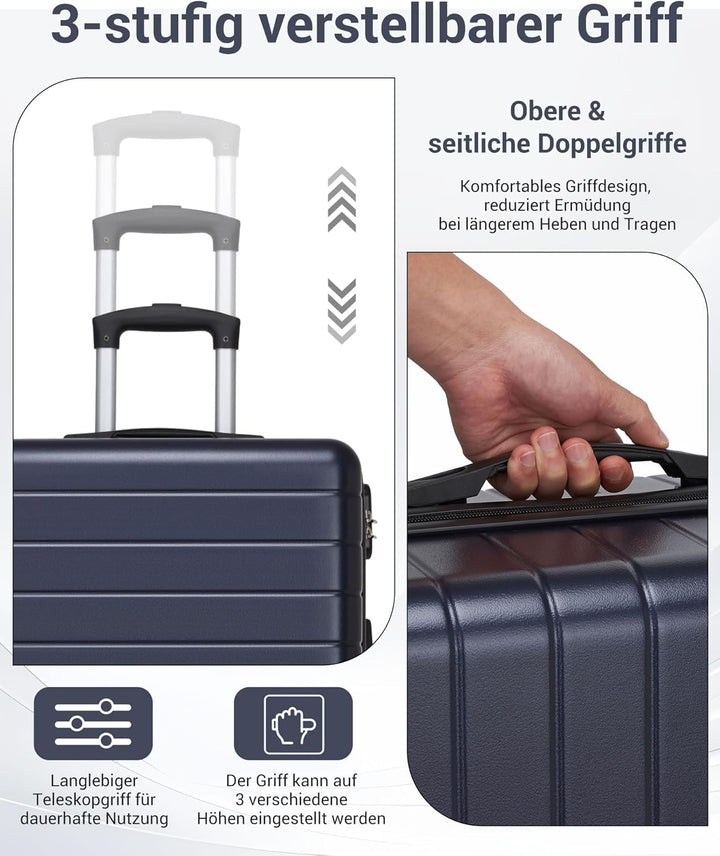 Koffer Mittelgross L 66cm, Leichter ABS+PC Reisekoffer für Flugzeug, Ryanair Trolley mit 4 Rollen, H