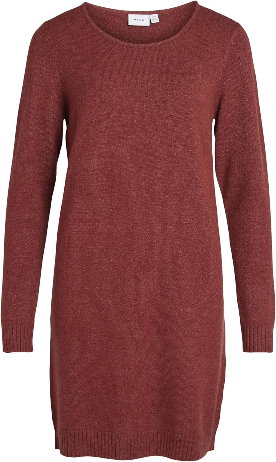 Vila Damen Viril L/S Knit Dress-Noos Kleid XS Fired Brick/Detail:dark Melange, XS Fired Brick/Detail