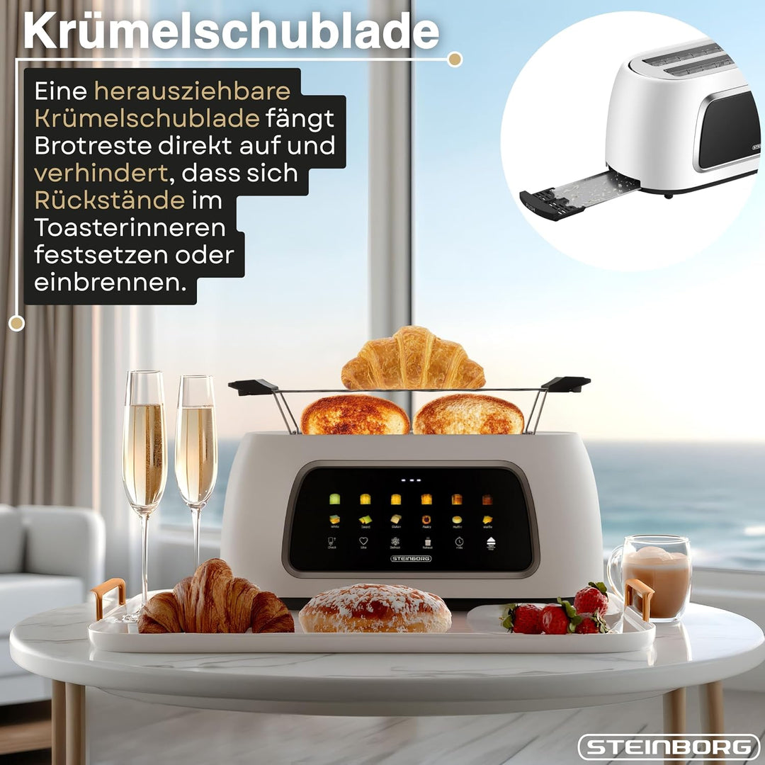 Steinborg® Automatik Toaster mit Brötchenaufsatz 4 Scheiben Automatische Liftfunktion ohne Hebel - L