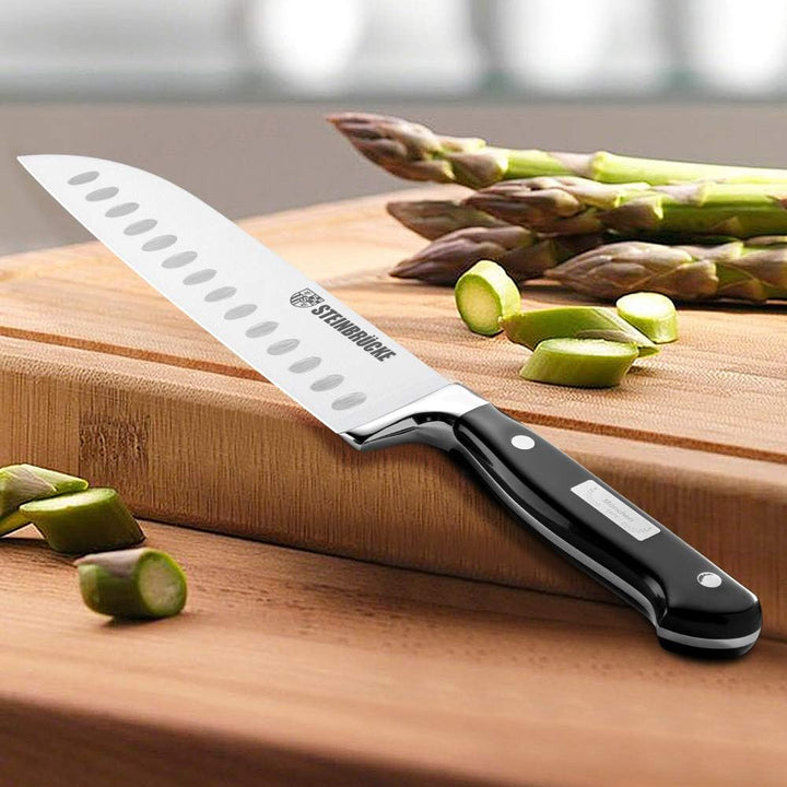 Motovecor STEINBRÜCKE Santoku Messer, 18cm Küchenmesser Geschmiedet aus deutschem Edelstahl 5Cr15Mov