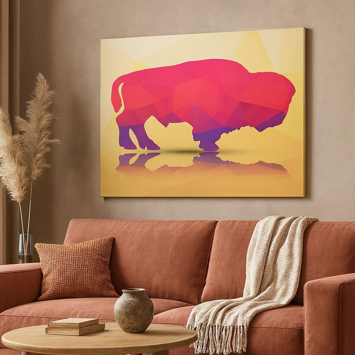 Bilder auf Leinwand 100x70cm Leinwandbild Bison Illustration Bunt Grafik Gross Wanddeko Bild Schlafz