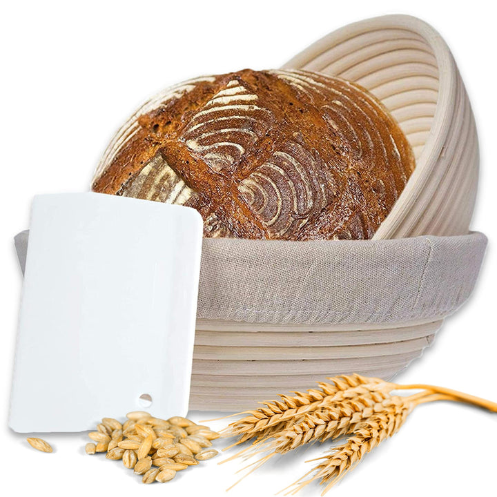 riijk Gärkorb 2er Set + Teigschaber, 2 Gärkörbe für Brot und Brotteig - Peddigrohr (rund, 22 und 25