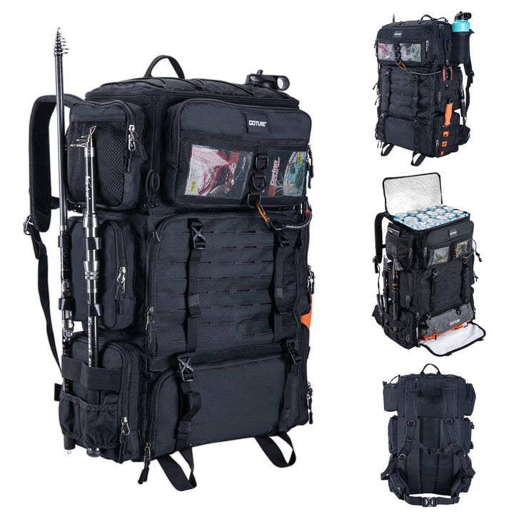 Goture 72L Angelrucksack mit Kühltasche (16L) &amp; Trocken-/Nass-Fach - Verstellbare Fächer Wasserabwei