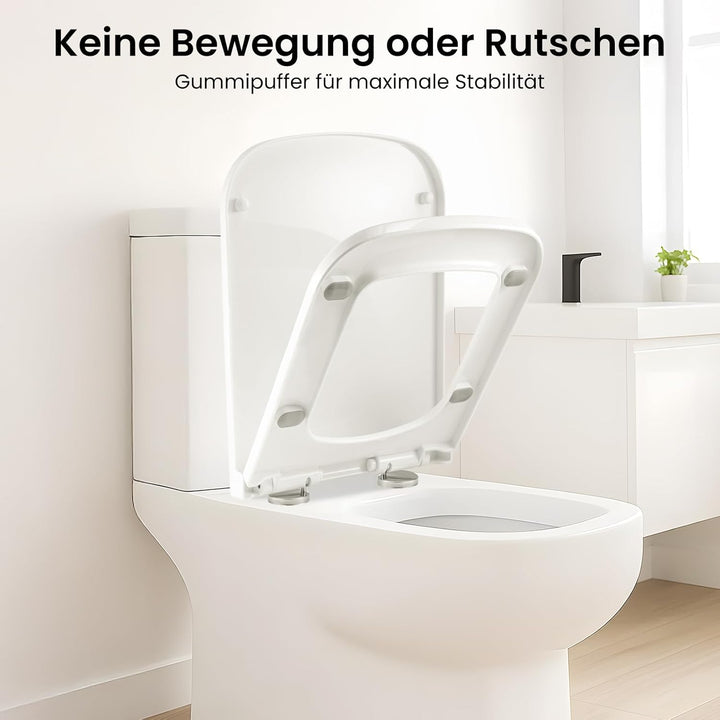 Toilettendeckel Eckig 36x42x4 cm mit Absenkautomatik & Montageset – Quadratischer WC-Sitz Weiss, Sof