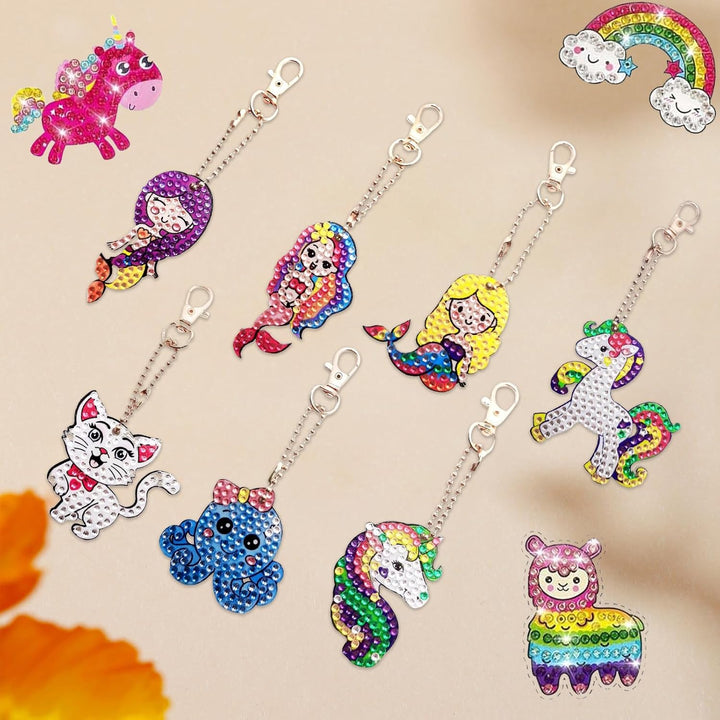 CAYUDEN Diamond Painting Kinder, 8pcs Doppelseitige 5D Diamond Painting Schlüsselanhänger + 15pcs Di