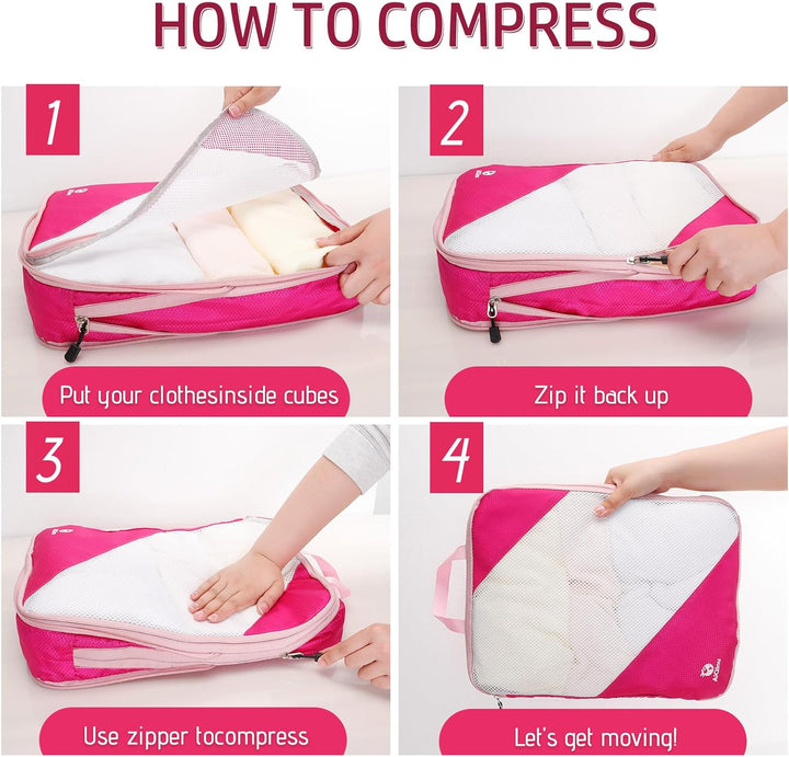 AiQInu Packing Cubes Compression, 5 Stück Packtaschen Kompression Koffer Organizer Set mit Wäschebeu