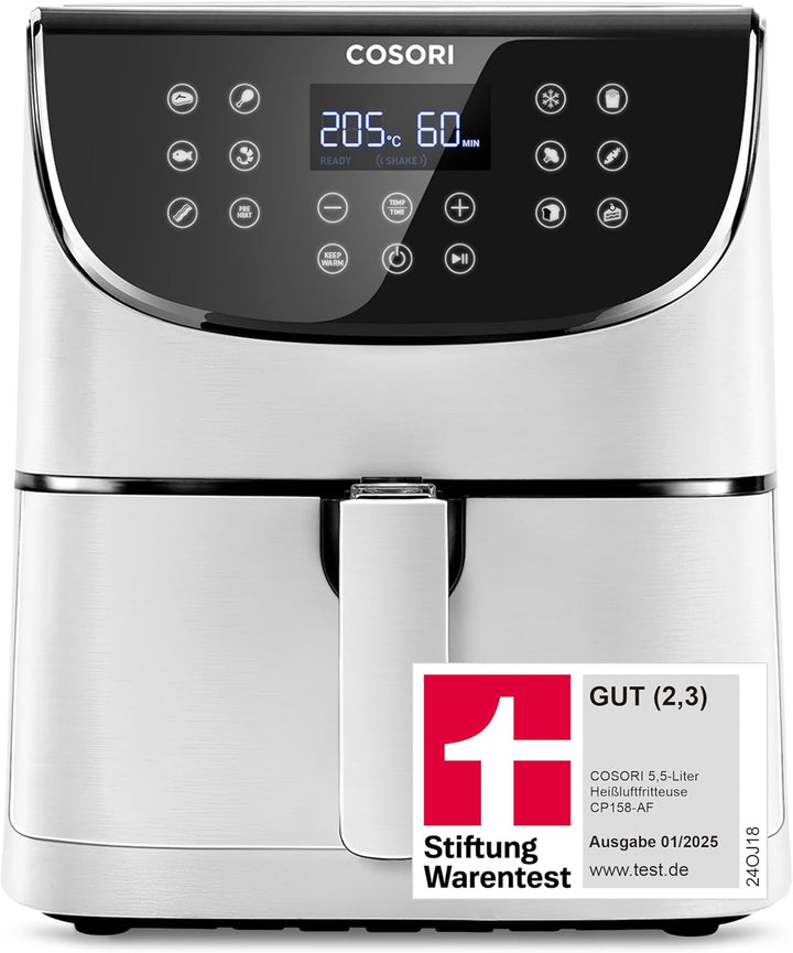 COSORI Heissluftfritteuse 5,5L XXL Weiss Friteuse Heissluft Fritteusen Air Fryer mit Digitalem LED-T