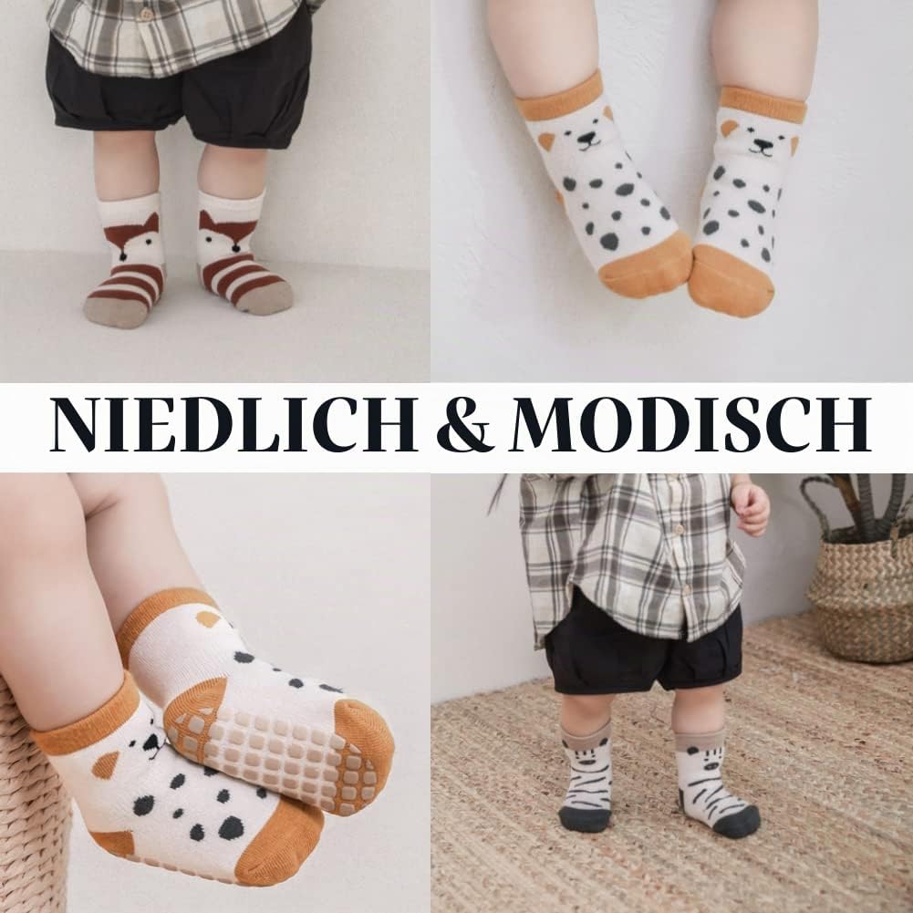 Rutschfeste Socken für Baby Mädchen Jungen 5 Paar Kinder Anti Rutsch Socken Sportsocken Stoppersocke