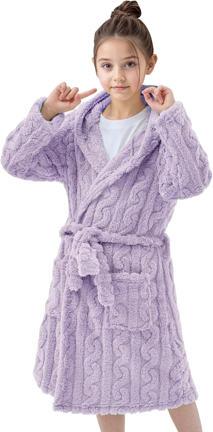JiAmy Mädchen Bademantel Kapuzen Fleece Warmes Weiches Kinder Badekleid Fuzzy Frottee-Robe 4-14 Jahr