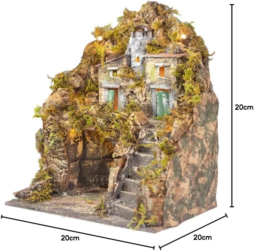 Holyhome Pandora mit Höhle und Häuser 24 x 20 x 20 cm mit Lichtern (9,44 x 7,87 x 7,87 Zoll) - handg