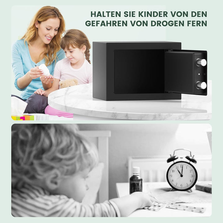 13L Mini Safe Tresor für Zuhause, Digitaler Tresor mit Ersatzschlüssel, Abnehmbarem Regal und Alarma