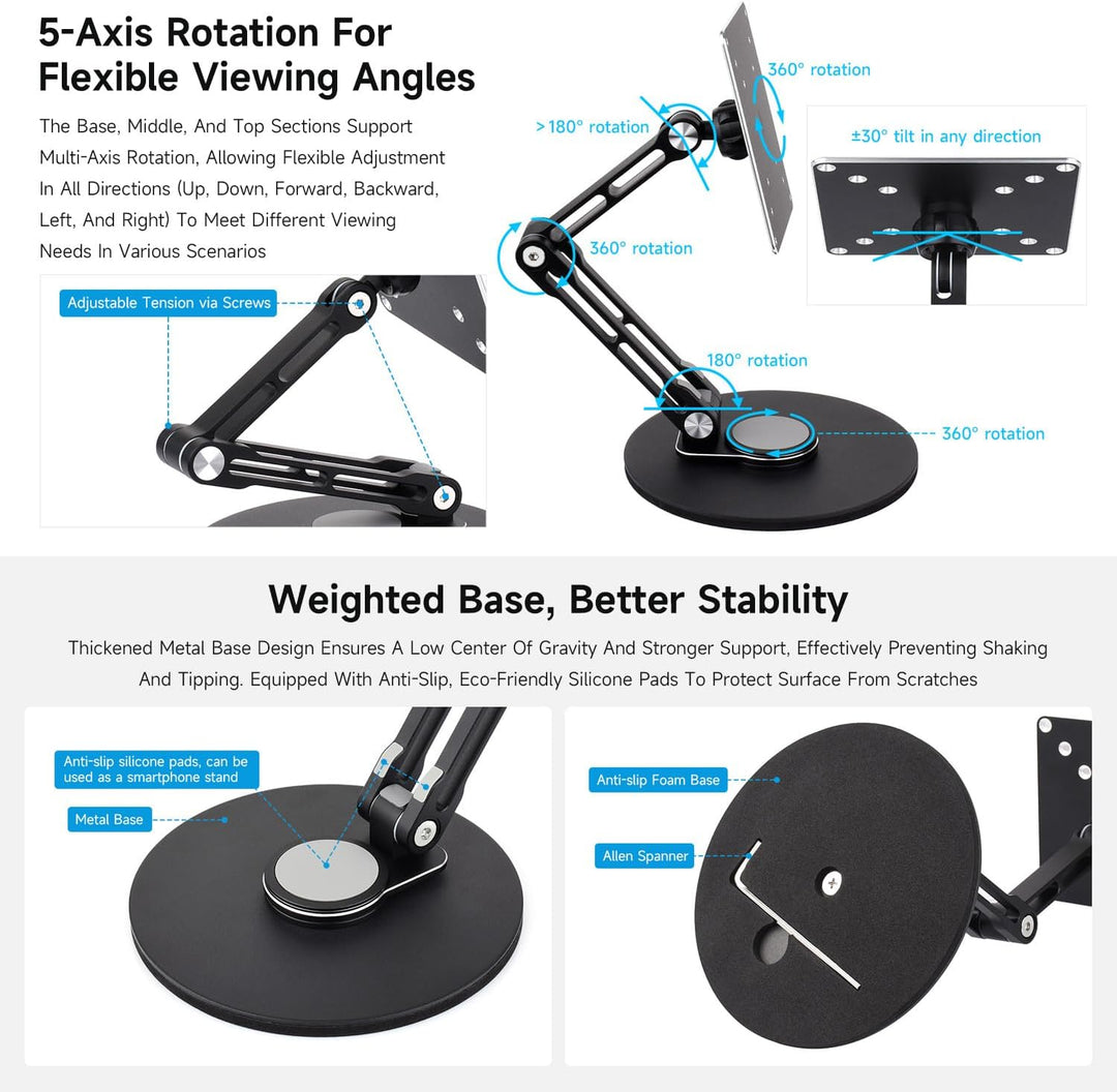 Waveshare VESA Portable Monitor Adjustable Stand, Compatible with Monitors Up to 19 Inches, Multi-Ax