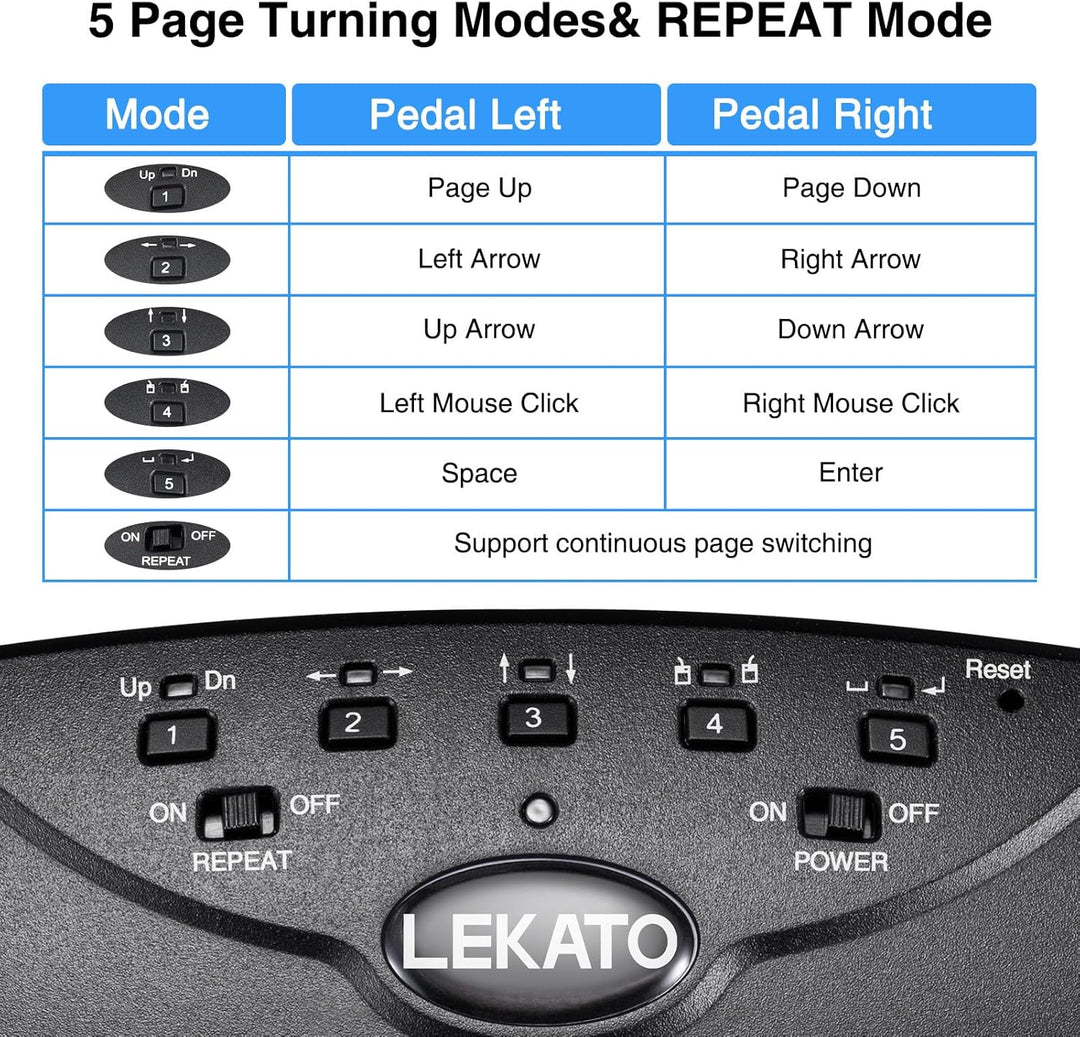 LEKATO Bluetooth Page Turning Pedal Silent Sheet Music Page Turner Foot Pedal for Tablet and Phone