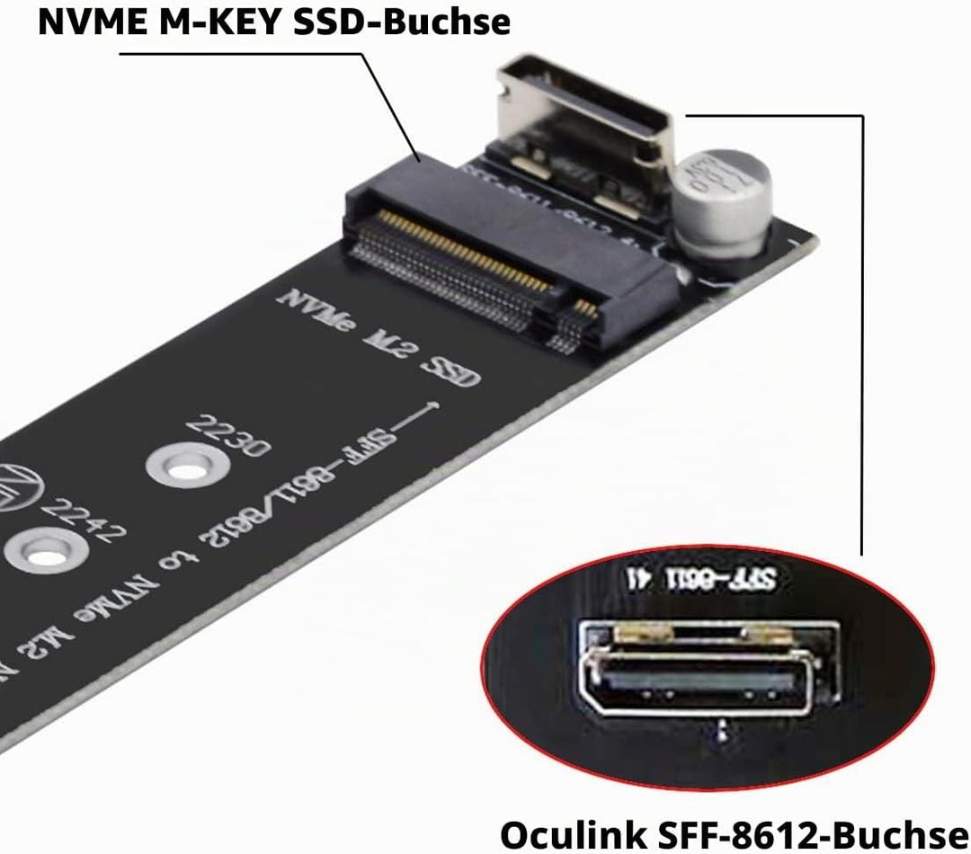 Cablecc Oculink SFF-8612 SFF-8611 auf M.2 Kit NGFF M-Key auf NVME PCIe SSD 2280 22110mm Adapter für
