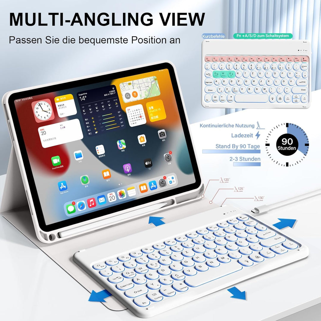 Hülle mit Tastatur für iPad 11 Generation A16/10 Generation (11/10.9 Zoll,2025/2022),7-farbige Beleu