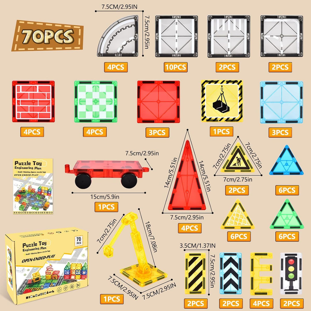 BuzzoXerex Magnetische Bausteine Stadtstrassen Set, 70 Magnetische Fliesen Strassenset, Magnetbauste