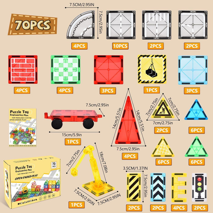 BuzzoXerex Magnetische Bausteine Stadtstrassen Set, 70 Magnetische Fliesen Strassenset, Magnetbauste