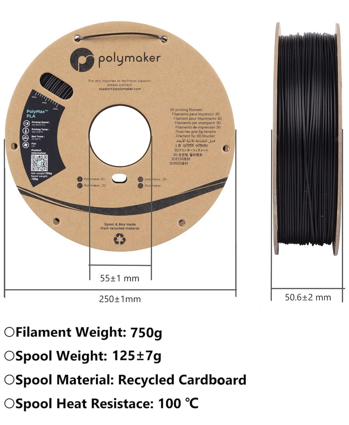 Polymaker PolyMax Tough PLA Gelb - 1.75mm - 750g 0,75 kg Pla Gelb (Pantone: Gelb U) 1.75mm, 0,75 kg