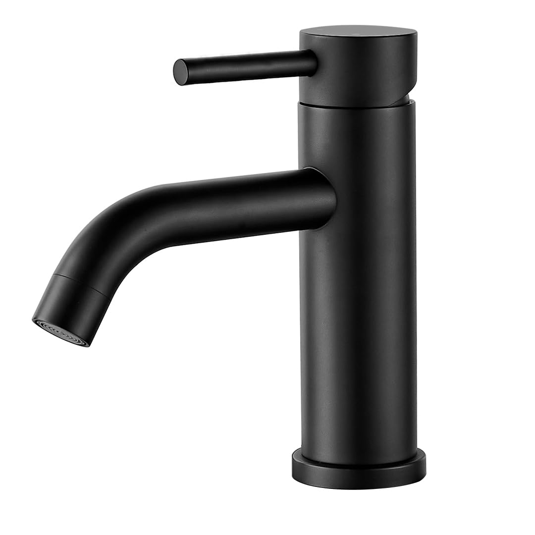 GENBONS Wasserhahn Bad Schwarz, Moderner Einhebelmischer für Waschbecken, Hochwertige Waschtischarma