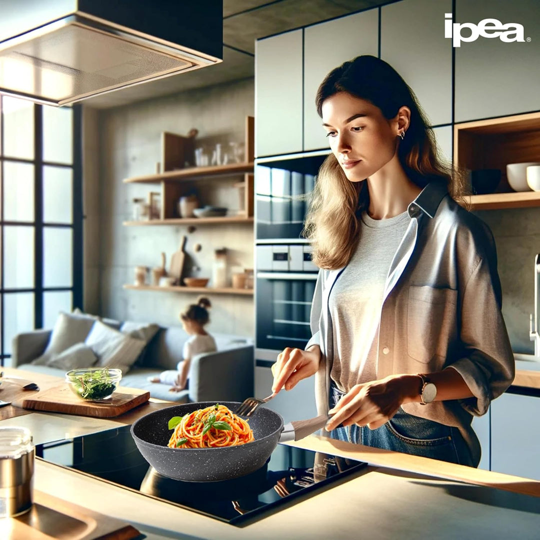 IPEA Antihaft-Pfanne für Nudeln und Frittieren – Induktion und Gasherd – 22 cm – Wok – Antihaft-Pfan