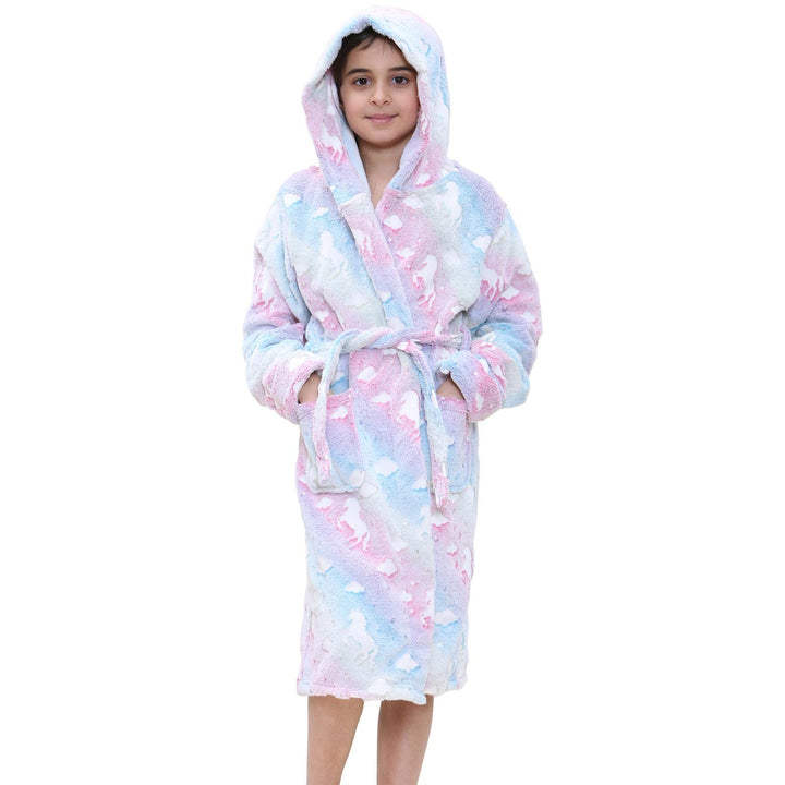 A2Z 4 Kids Mädchen Luxus Vlies Plüsch Stoff Mit Kapuze Kleid Glühen In Der Dunkel Morgenmantel Einho
