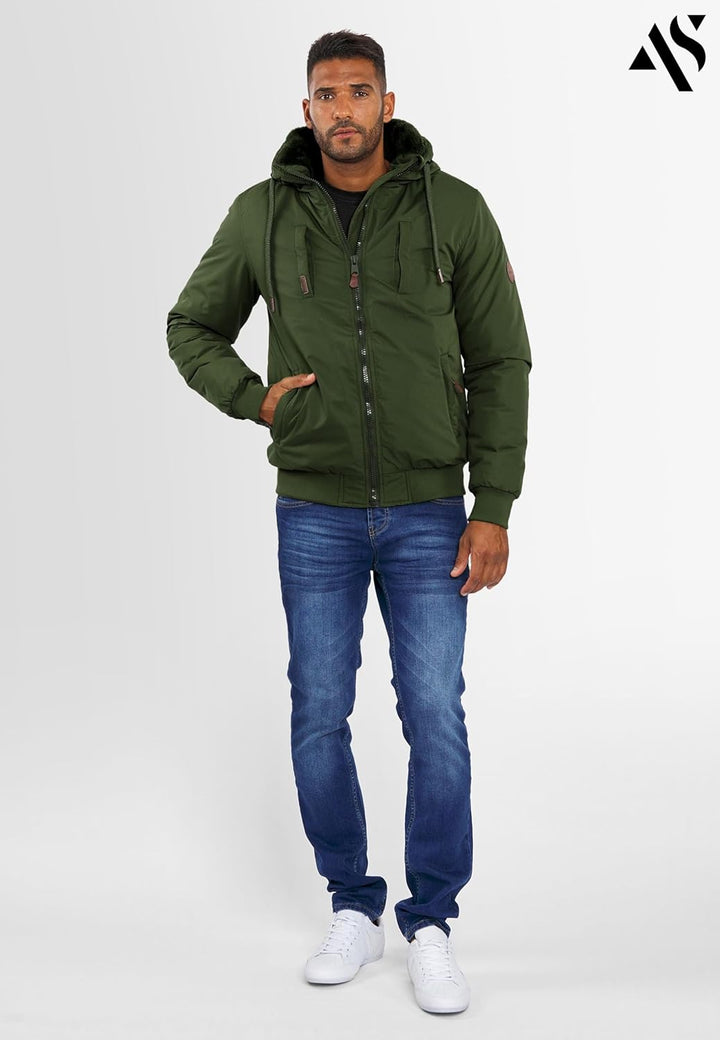 ALESSANDRO SALVARINI Herren Winterjacke (S-3XL) mit Kapuze - Teddyfleece innen komplett, Winddicht,