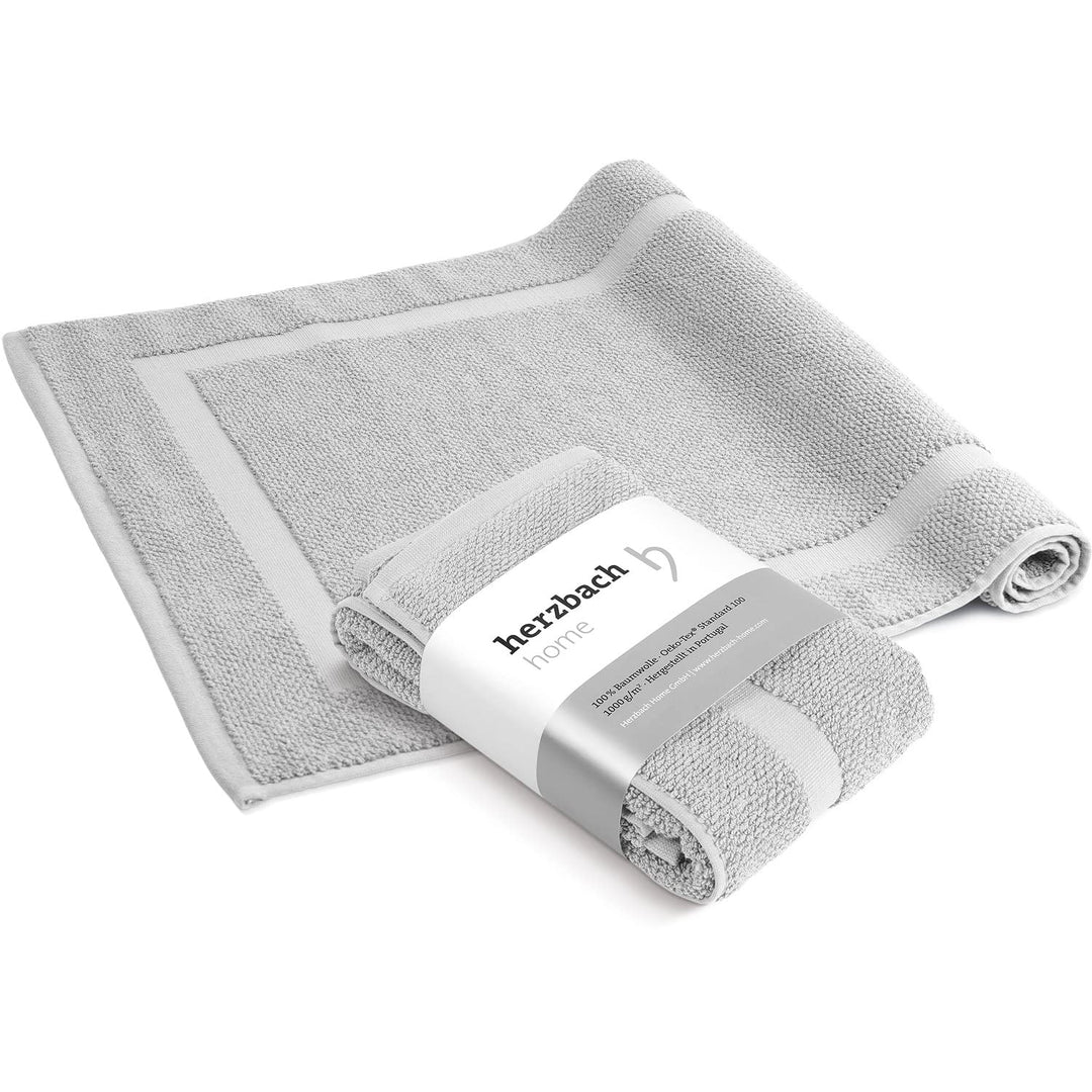 herzbach home Badvorleger 100% Baumwolle (Silbergrau, 50 x 80 cm 2er Pack) 50 x 80 cm (Rechteckig) 2