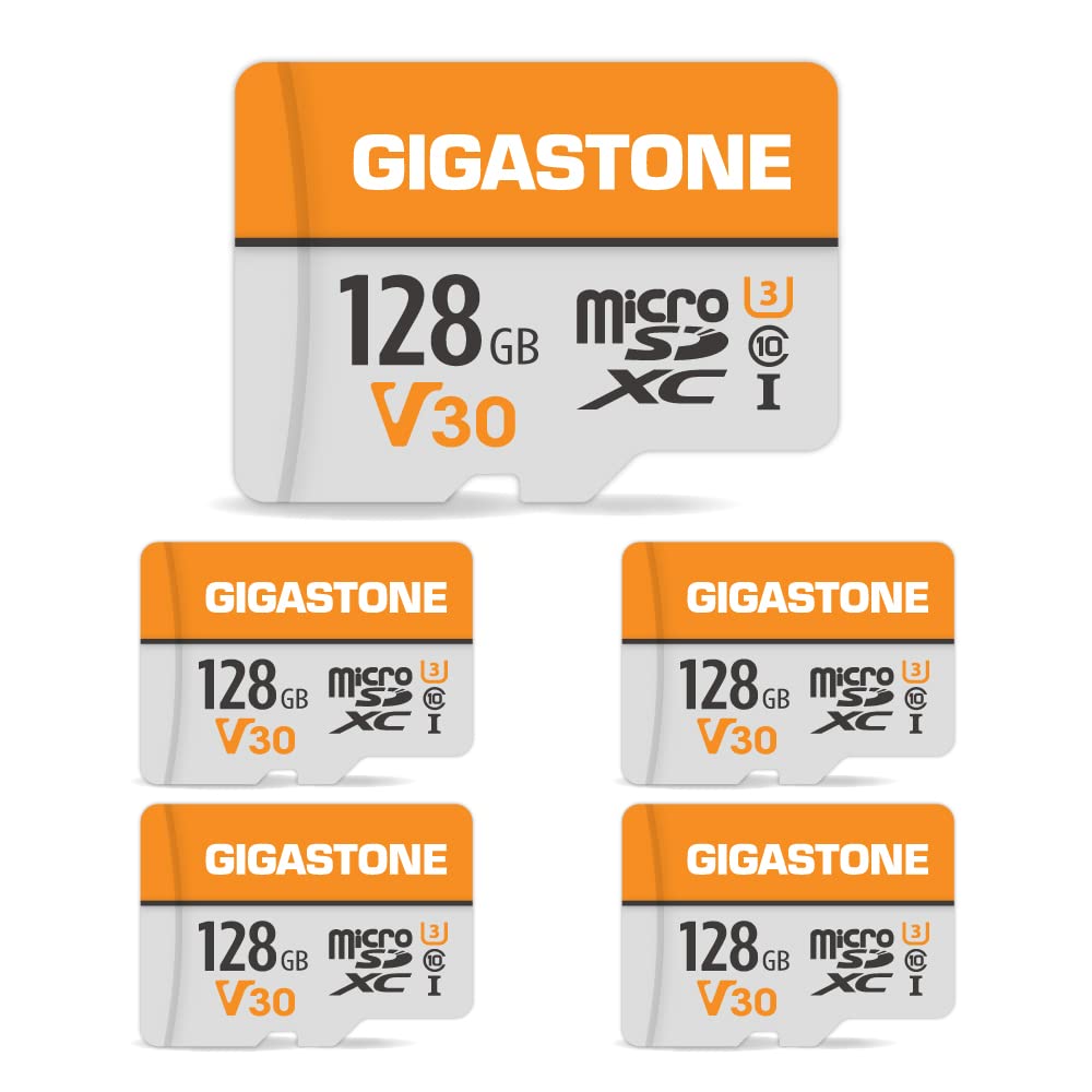 Gigastone 128GB MicroSDXC Speicherkarte 5er-Pack + SD Adapter, für Gopro, Action-Kamera, Drohne, DJI