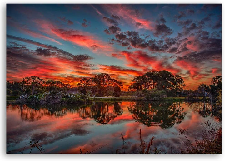Feeby Bild auf Leinwand Natur Kunstdruck modern Sonnenuntergang Orange 80x60 cm