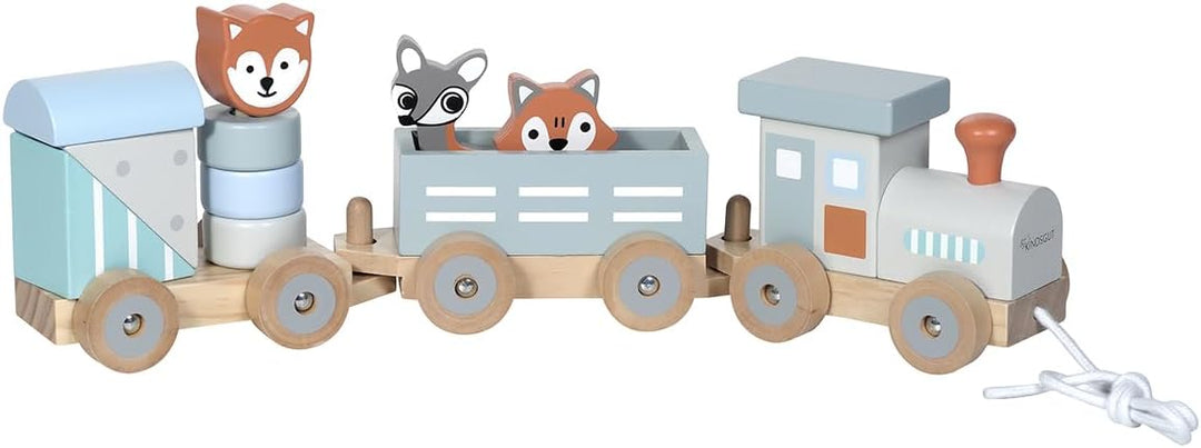 Kindsgut Kleiner Holzzug mit Holzbausteinen und Zootieren, dezente Farben und hochwertige Qualität,