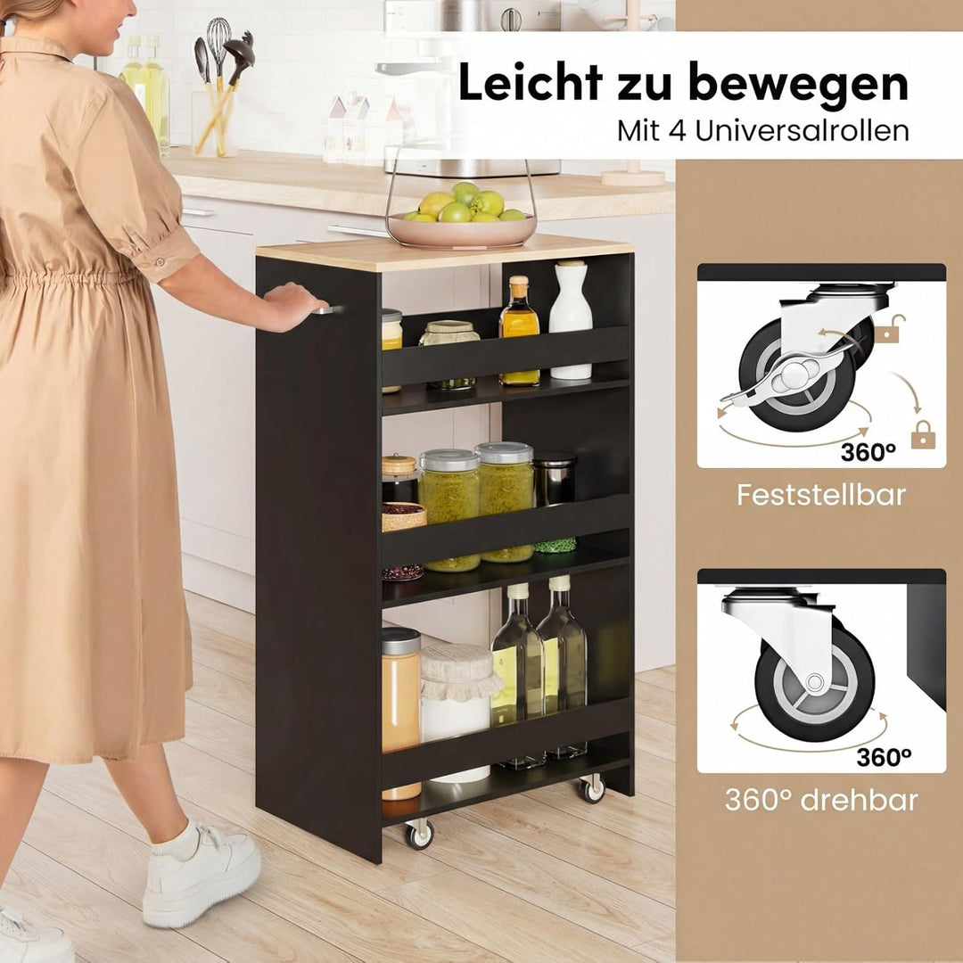COSTWAY Nischenwagen 30cm breit, 4 Etagen Küchenwagen schmal, Nischenregal auf Rollen, Servierwagen