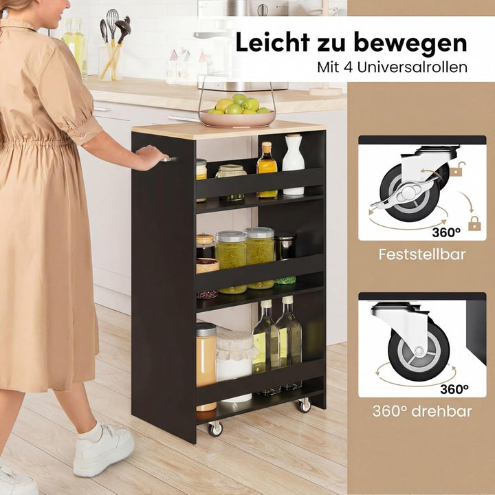 COSTWAY Nischenwagen 30cm breit, 4 Etagen Küchenwagen schmal, Nischenregal auf Rollen, Servierwagen