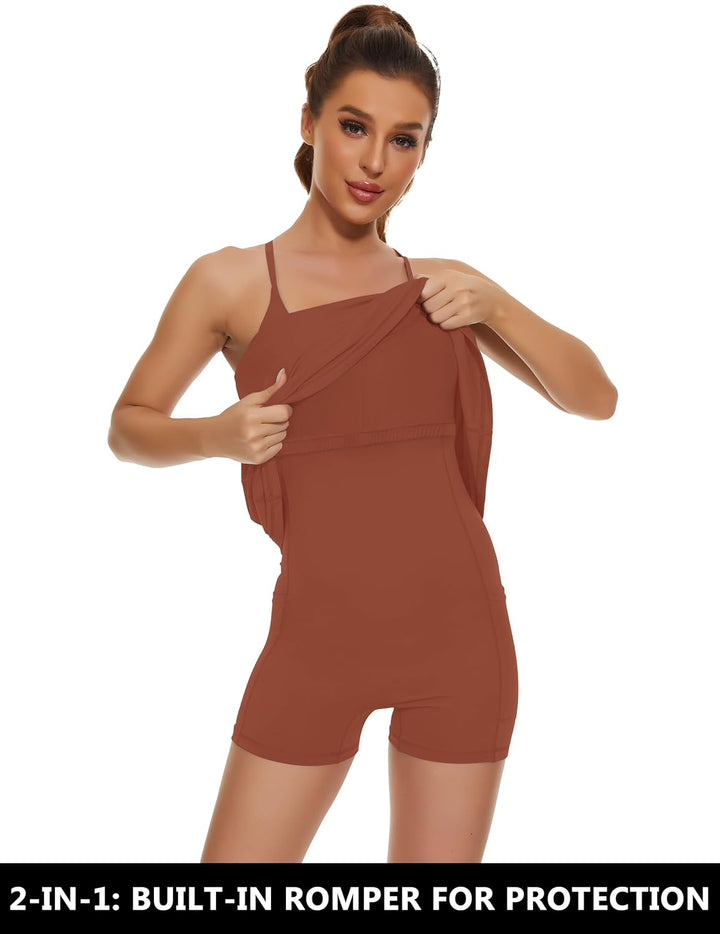 Desol Damen-Tenniskleid, Golf-Trainingskleid mit integrierten BH- und Shorts-Taschen, sportliche Tra