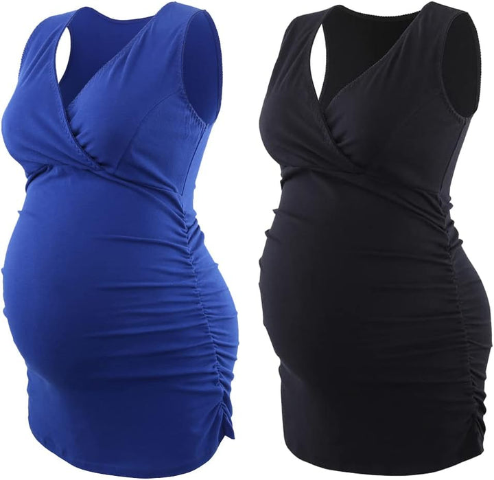 COLOMI Damen Umstandsoberteile Ärmellos Stillshirt Umstandsshirt V-Neck Nursing Tops Umstandsmode