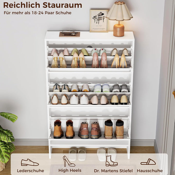 IRONCK Schuhschrank mit 3 Klappen, Schuhkipper Schmal, Schuhregal Flur freistehend, Schuhkommode mit